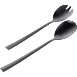 2x salladsskedar svart bestick för servering av sallader och rätter