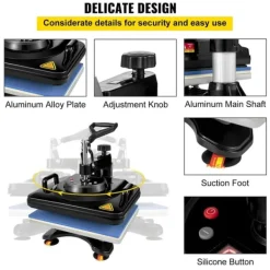 12x15 tum 5 i 1 digital värmepressmaskin, dubbelrörsvärme, lätt att använda