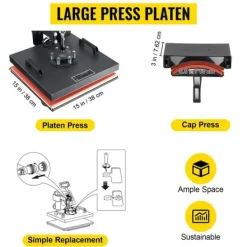 Ångpressar-38X38cm 2-i-1 multifunktionell värmepressmaskin med digital kontrollpanel, snabb uppvärmning, effektiv överföring, lätt att använda