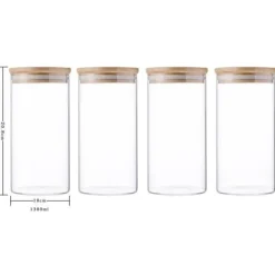 Förvaringsburkar-4x1300ml Förvaringsburkar i Borosilikatglas med Lufttät Lock (10x20cm)