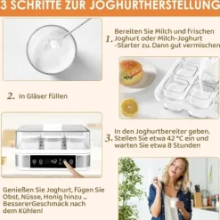 Yogurtmaskiner-Yoghurtmaskin, digital yoghurtberedare, temperatur- och tidsstyrning, automatisk, 9 glasburkar à 170 ml, svart