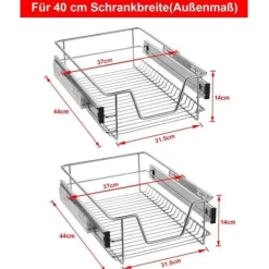 Köksorganiserare-YUENFONG 2x teleskopisk kökslåda, skåplåda Kökslåda, skjutbar kökskorg, 40 cm